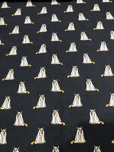 100% Cotton Poplin charcoal black 58" wide hungry dog white print  [17625]