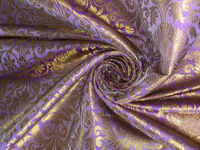 Silk Brocade fabric 44" wide with metallic gold jacquard  lilac color BRO805(2)NEW