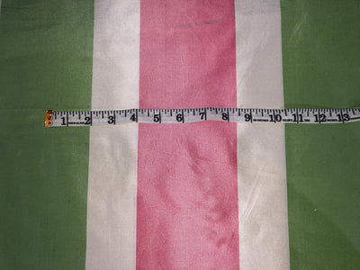 100% Pure Silk Taffeta Fabric SALMON PINK,CREAM AND stripe TAFS139[4] 54&quot; wide