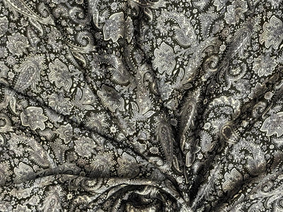 100% Pure Silk 80 grams satin printed 44"wide fabric black and white paisley print  [18430]