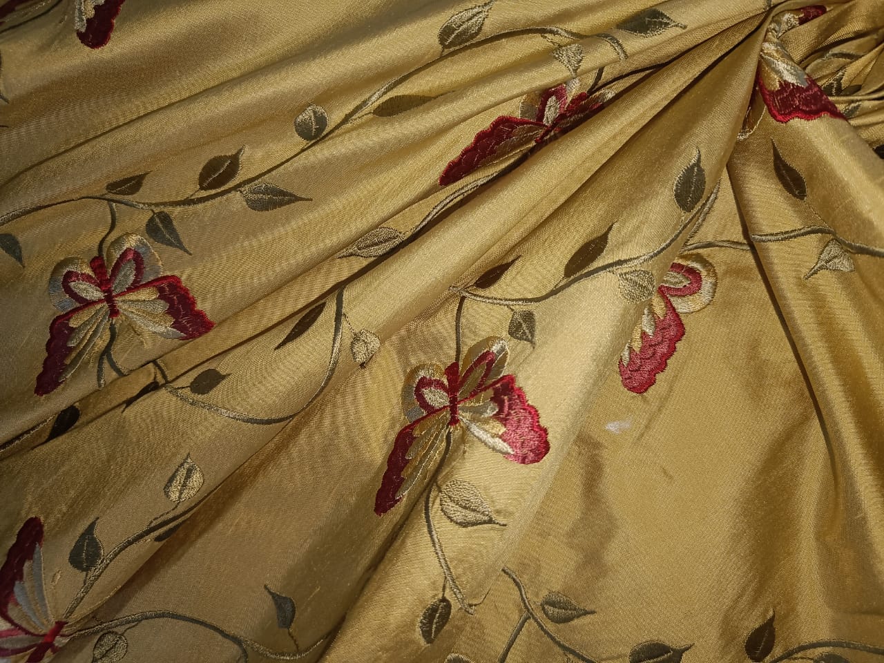 54&quot; wide silk dupioni rich gold embroidery -butterflies