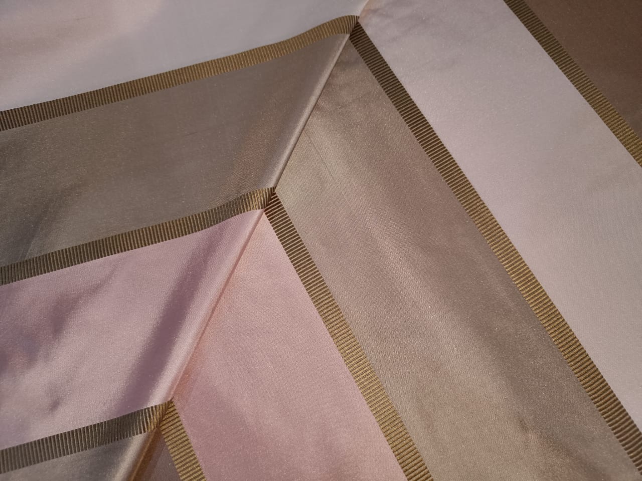 100% SILK TAFFETA FABRIC Light Pink & Dark Pink with Brown jacquard stripes-54" wide Taf#S114