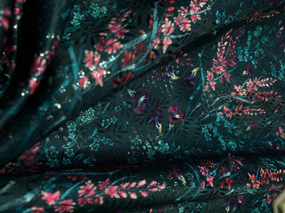 Silk Brocade fabric  jacquard with digital print teal , pink and purple 54" BRO1035[1]