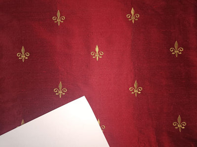 Silk dupioni embroidery  blood red with gold motif 44" wide DUP#E48