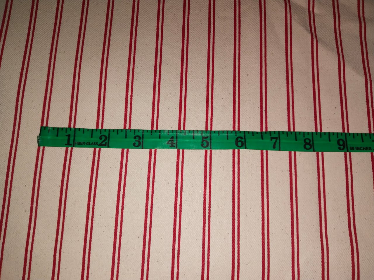 Cotton Denim Fabric ecru and red stripes 58" wide [16078]