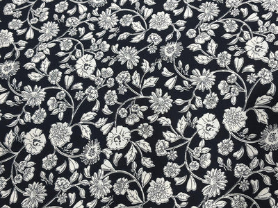100% Cotton Poplin black , ivory floral print 56" wide [18266]