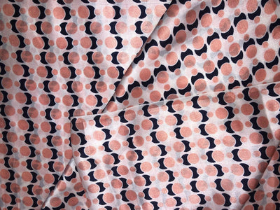 100% Pure Silk Satin 80 grams ivory  with peach and black  abstract print 54"Wide Fabric [18289]