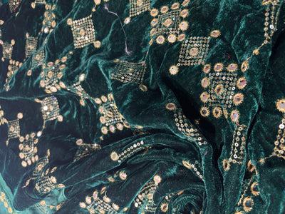 Micro Velvet Fabric Embroidered 44" wide available in 2 colors emerald green and brown