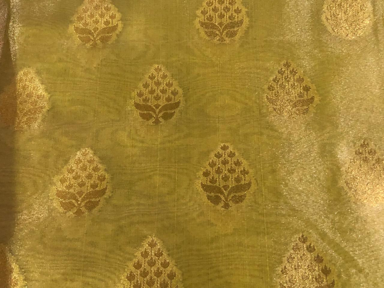 Silk Brocade TISSUE available in 3 colors and designs 44" wide BRO958 purple x gold, sea green and gold self leaf motifs