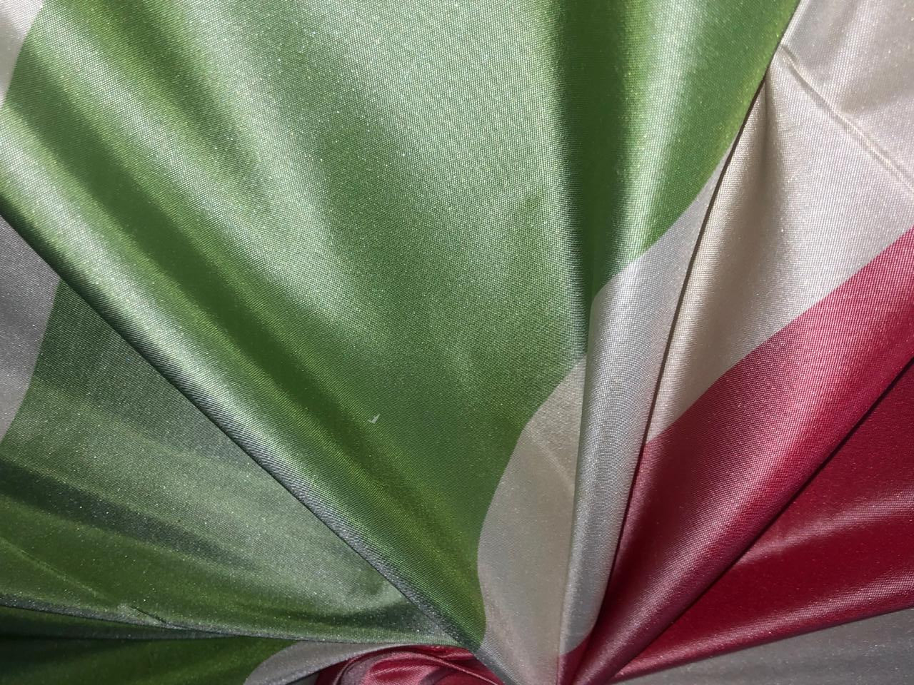 100% Pure Silk Taffeta Fabric SALMON PINK,CREAM AND stripe TAFS139[4] 54&quot; wide