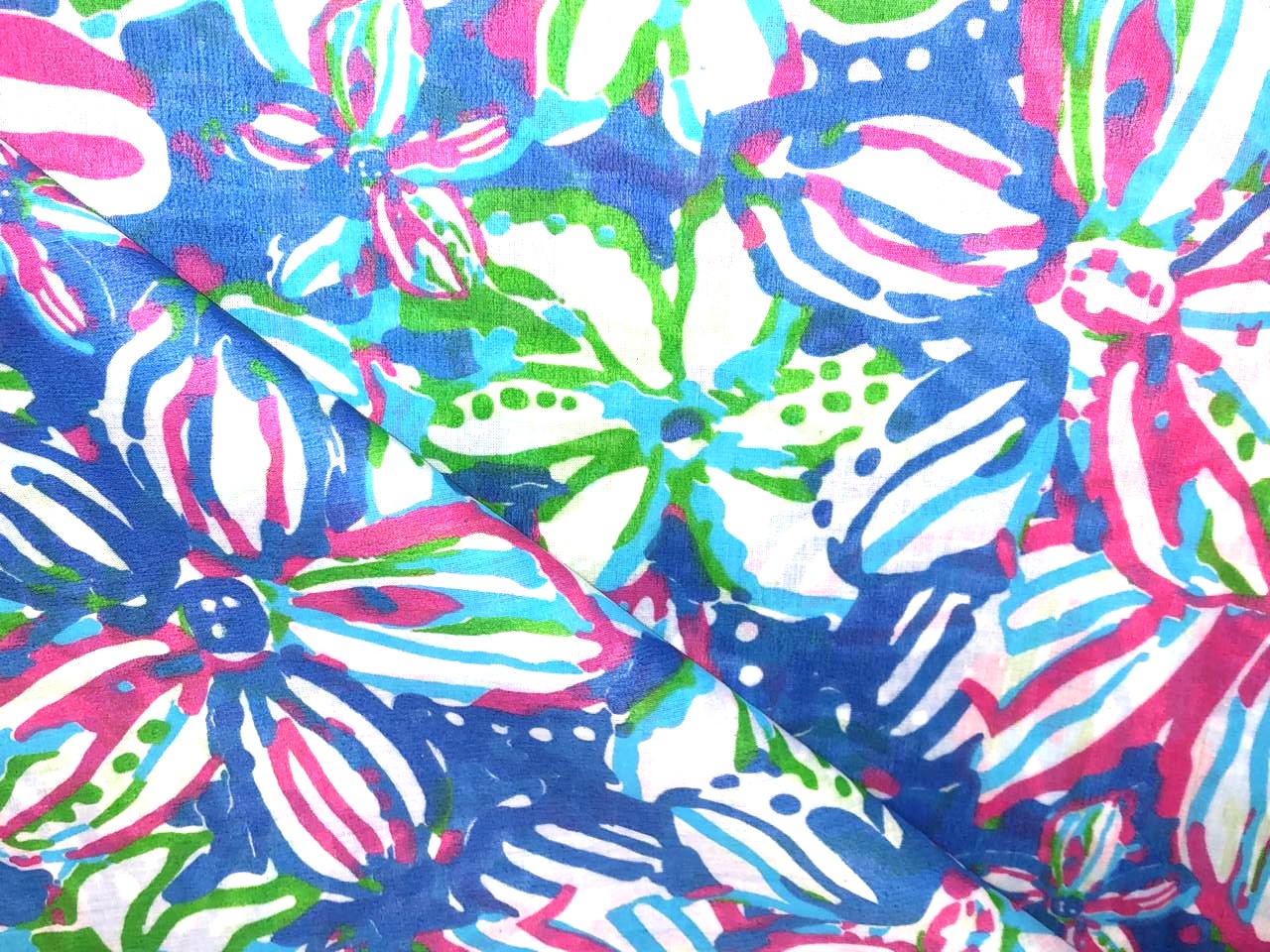100% Cotton Poplin floral Print 44" wide available in 2 different color schemes  pink and orange AND blue ,royal, pink and green [17280/17281]