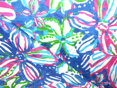 100% Cotton Poplin floral Print 44" wide available in 2 different color schemes  pink and orange AND blue ,royal, pink and green [17280/17281]