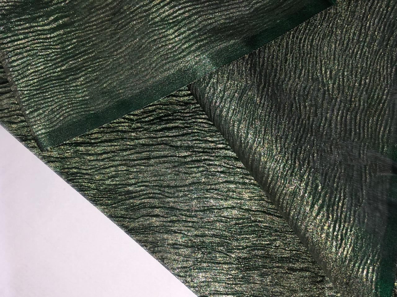 Crushed  metallic tissue 44" wide available in 6 sets of matching crush and solid silver grey with a green tinge/green x metallic gold/rosewood x metallic gold/TYRIAN purple x metallic gold/RASBERRY x gold and chocolate brown x metallic gold