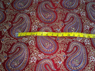 100% Silk dupioni EMBROIDERY 44" WIDE red color with blue paisley embroidery DUPE71