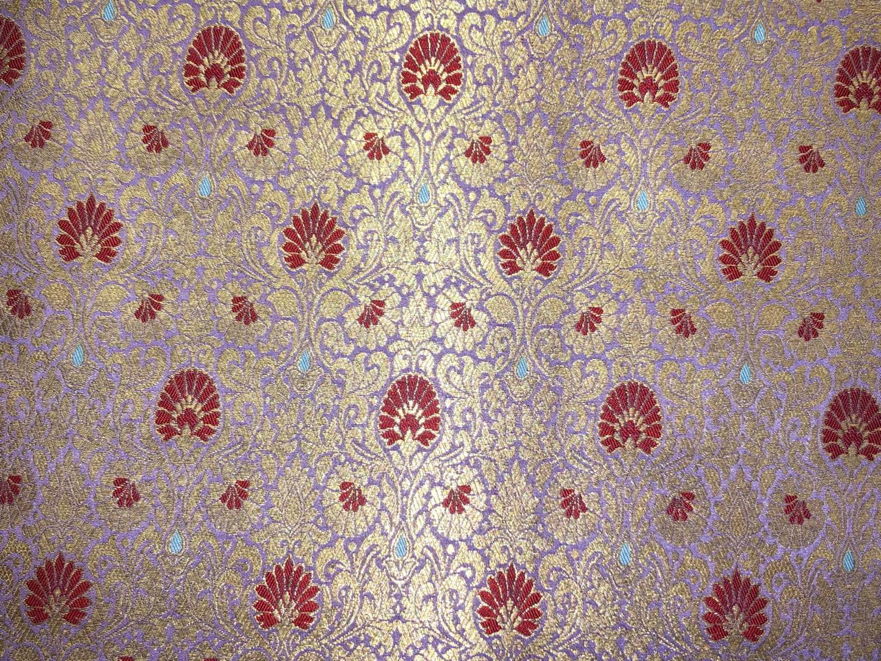 Silk Brocade fabric all over gold jacquard vines with floral motifs in 2 different colors lilac with rusty red and sea blue with pink BRO1098[1/2]