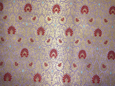 Silk Brocade fabric all over gold jacquard vines with floral motifs in 2 different colors lilac with rusty red and sea blue with pink BRO1098[1/2]