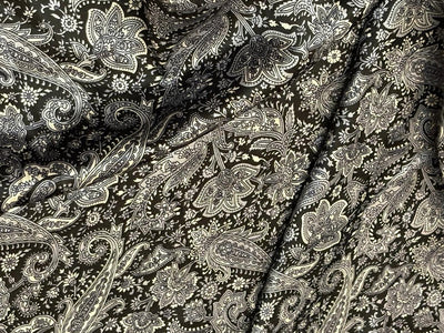 100% Pure Silk 80 grams satin printed 44"wide fabric black and white paisley print  [18430]