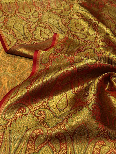 Silk Brocade fabric 44" wide paisley jacquard available in 3 colors pink and blue ,red and green and pastel pink and slate blue BRO1037