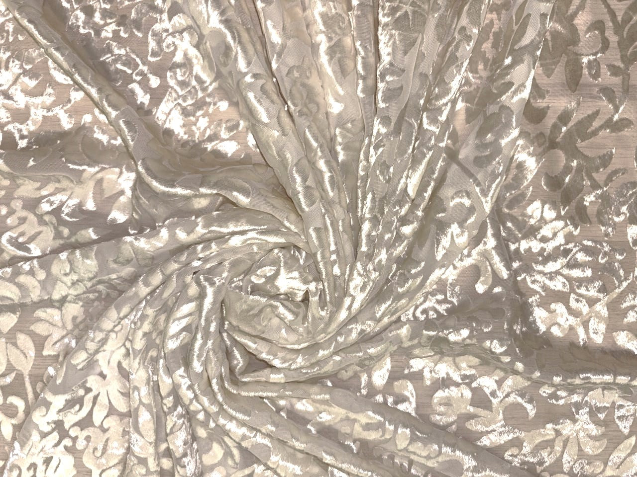 White Devore Polyester Viscose Burnout Velvet fabric ~ 44" wide available in 3 designs floral vines, abstract rose and floral [18291/92/93]