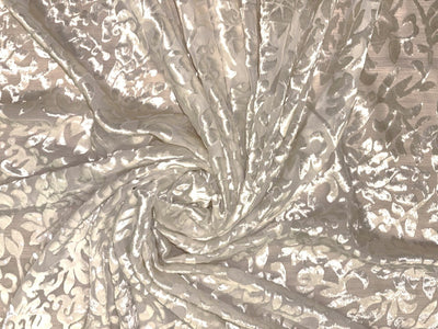 White Devore Polyester Viscose Burnout Velvet fabric ~ 44" wide available in 3 designs floral vines, abstract rose and floral [18291/92/93]