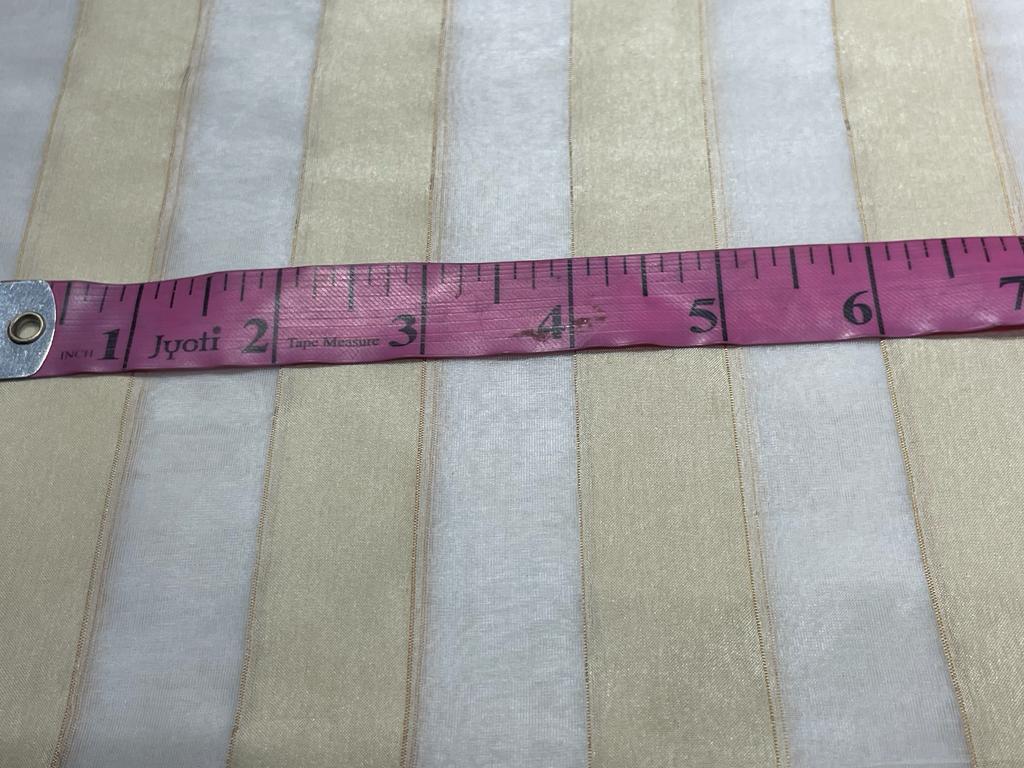 100% silk organza white with gold stripes fabric 44" wide [15515]