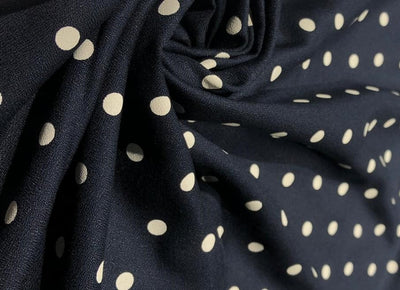 Viscose Moss Crepe navy color with white polka dot print 58&quot; wide &quot; [17558]