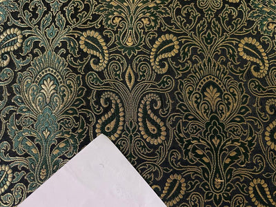 Silk Brocade Fabric Metallic Gold, Green & Black color 34" wide BRO273[3]