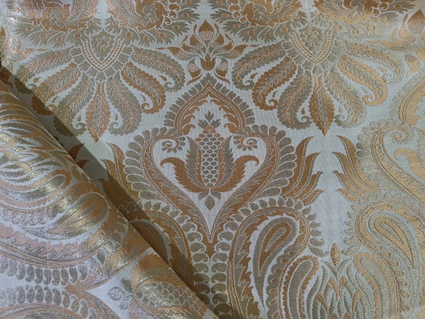 SILK BROCADE FABRIC Cream & Metallic GOLD COLOR 44" wide BRO240[1]