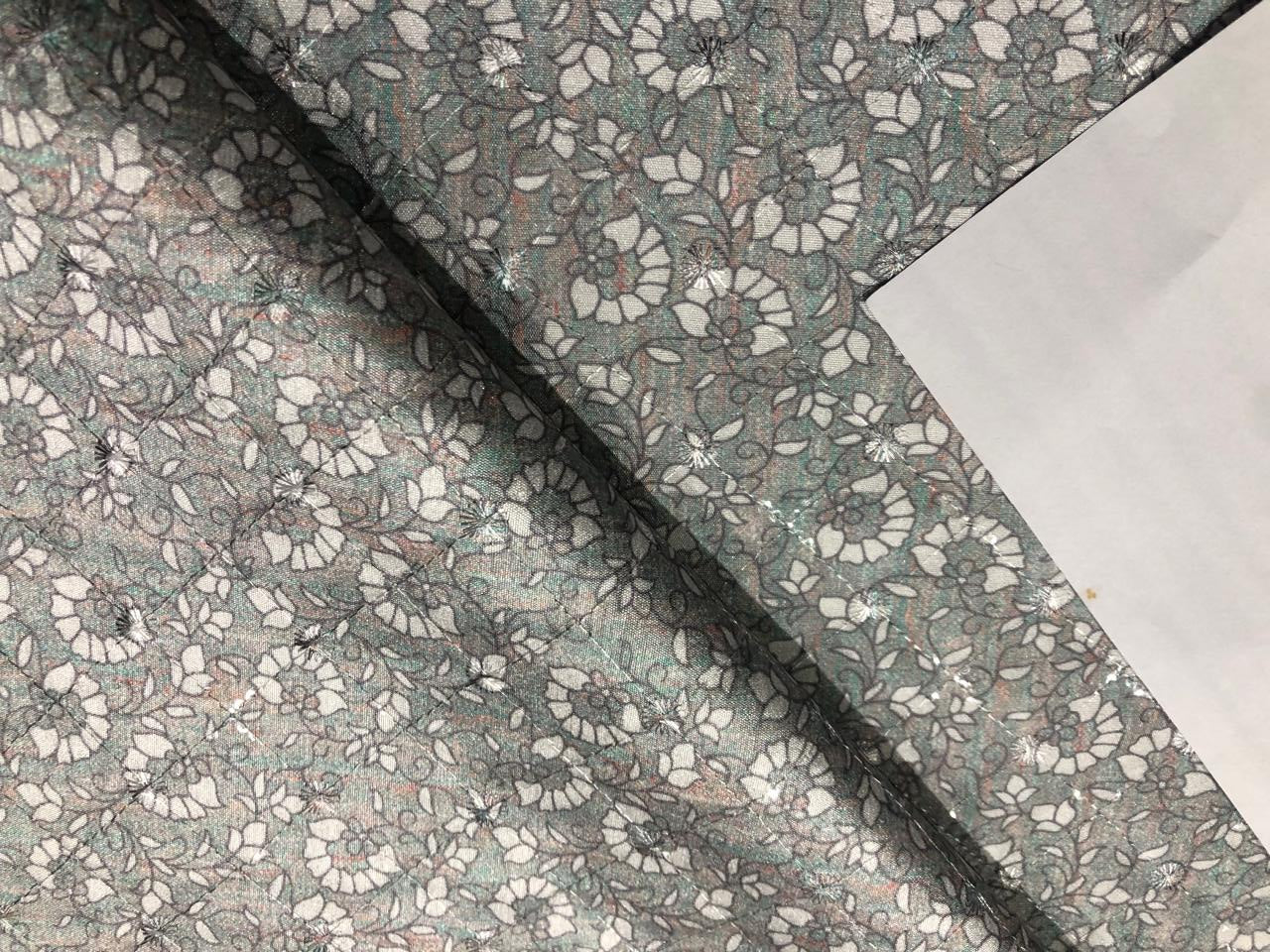 Silk Brocade fabric Powder Blue with a hint of Pink and white floral Jacquard with subtle sequence 54" wide BRO942[1]