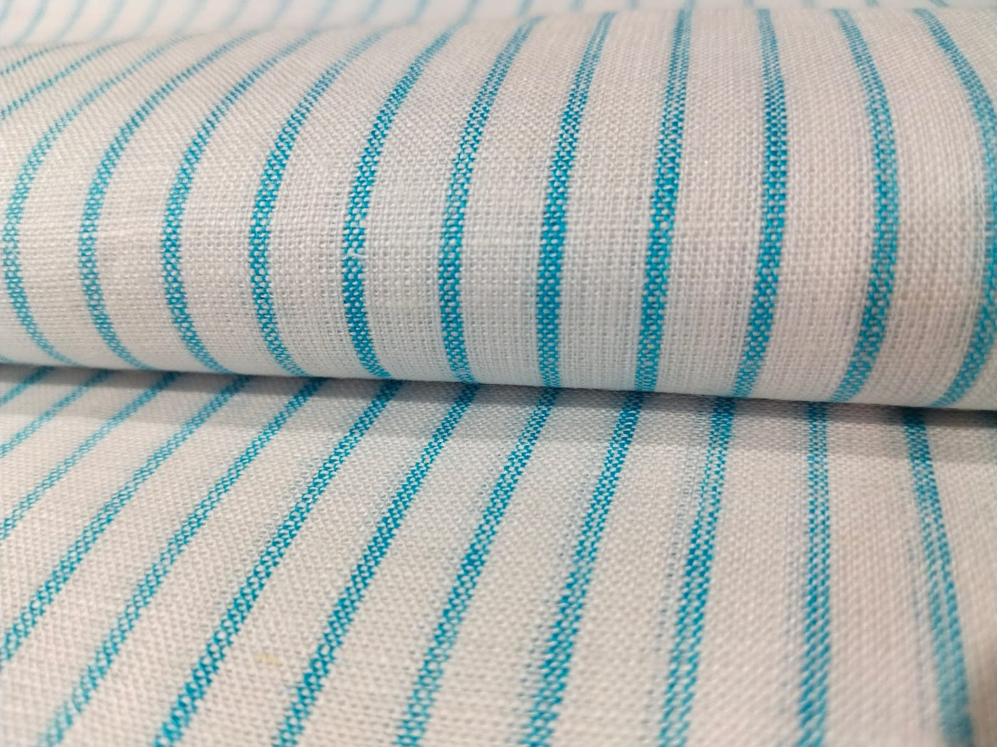 100% Linen stripe 60's Lea Fabric 58" wide available in two colors blue and white and ivory ,yellow, brown[10800]