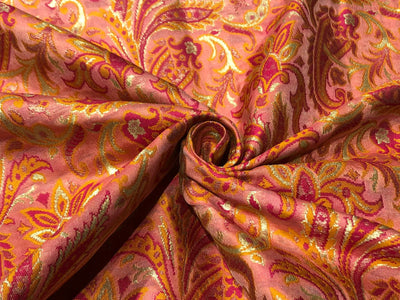 Silk Brocade fabric 44" floral, paisley with gold metallic jacquard available in 3 colors pink,peach,mango/mint green,pink,mango and silver grey,pink,mango BRO1058