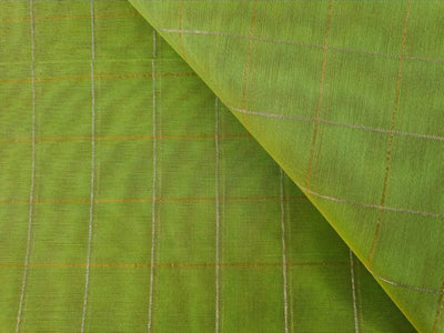 Chanderi LIME GREEN Tissue fabric with Single metallic gold Checks 44" wide [11092]