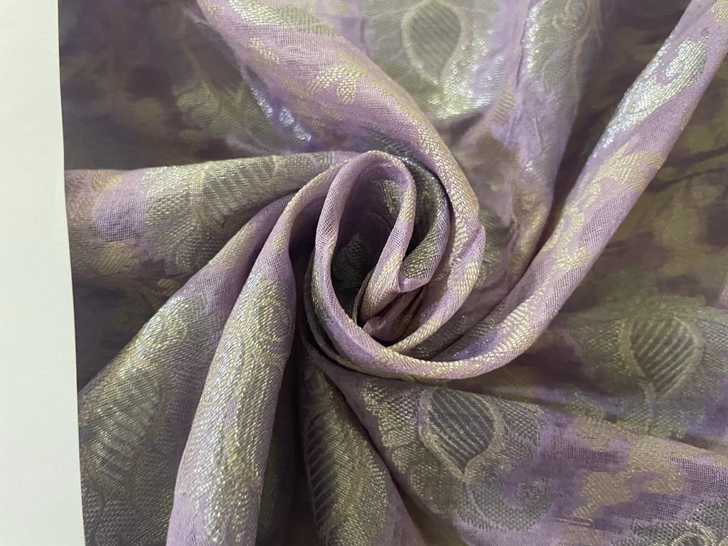 SILK ORGANZA JACQUARD FABRIC with METALLIC SILVER paisley  available in 2 colors [lavender and green] [4545/46]