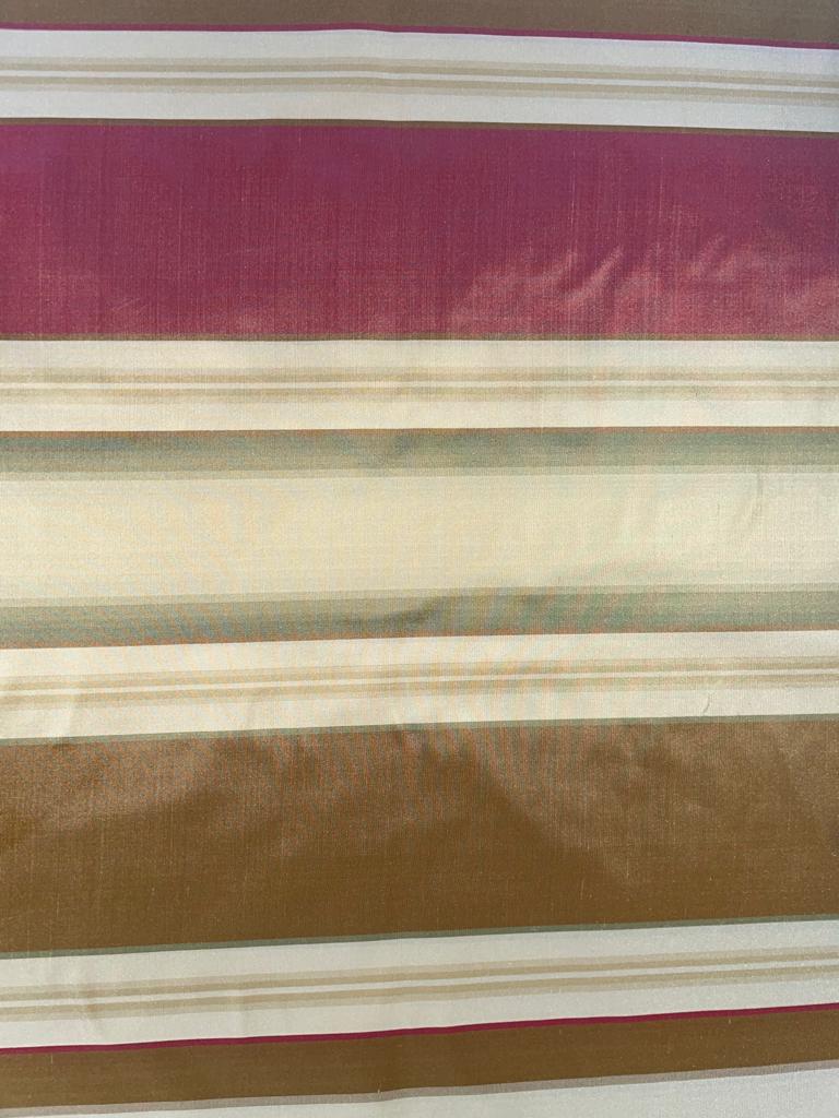 Silk Taffeta Fabric Light Red,Green,Brown & Gold stripe 54" wide TAF#S33[2]