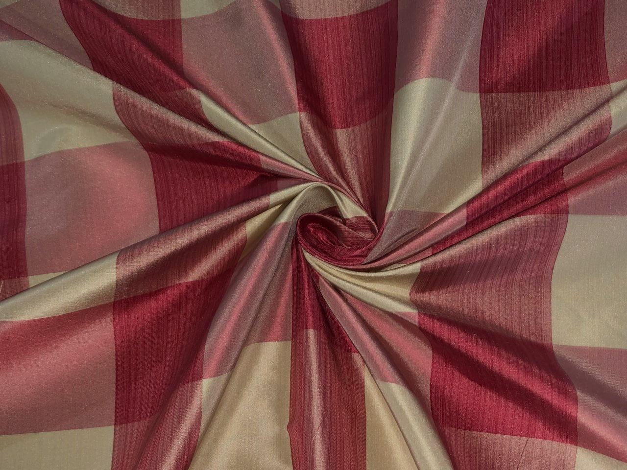 100% Silk tafetta plaids pink salmon,dusty red and golden cream [tafnewc19roll]