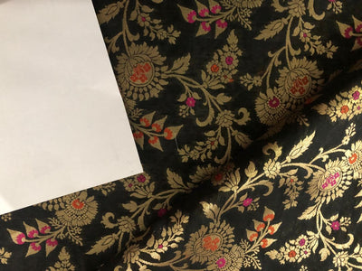 Brocade fabric 44" wide floral metallic jacquard available in 4 colors yellow/burgundy, black and white