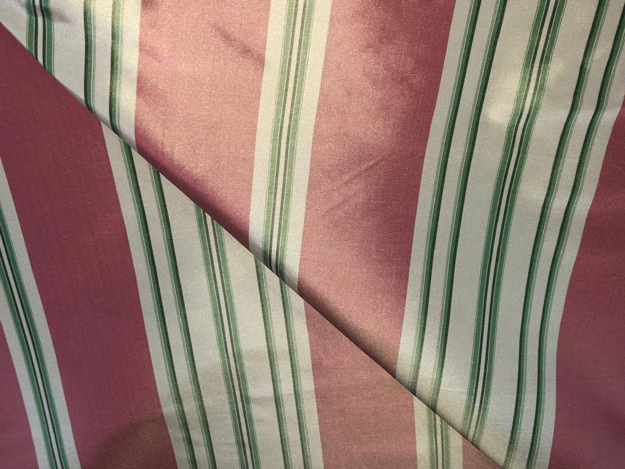 100% Silk tafetta stripe salmon,green and golden cream [tafnews28roll]