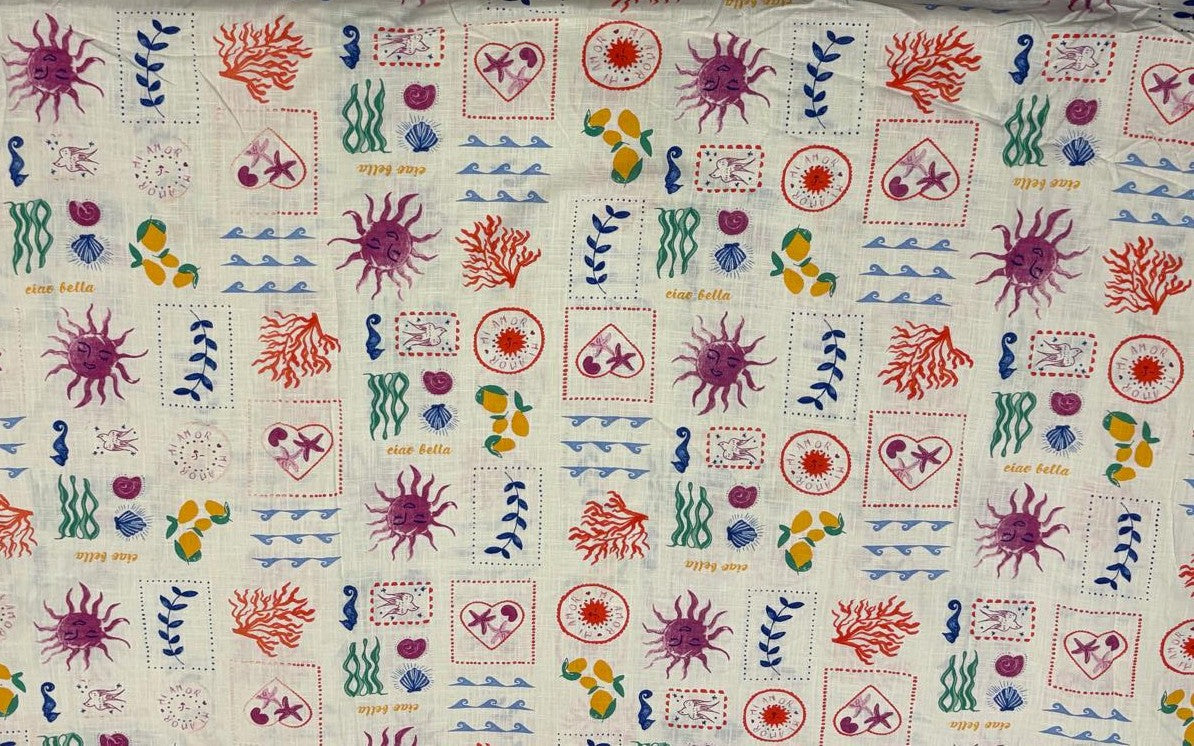 Linen  Beach Grid  print the purple sun  56" wide [18433]