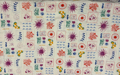 Linen  Beach Grid  print the purple sun  56" wide [18433]