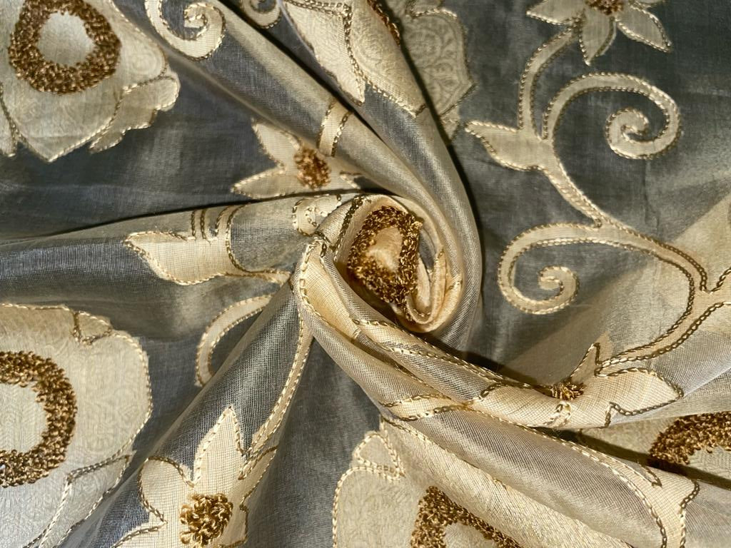 Silk Organza with velvet floral embroidery available in 2 colors beige and brown [ 15349/15350]
