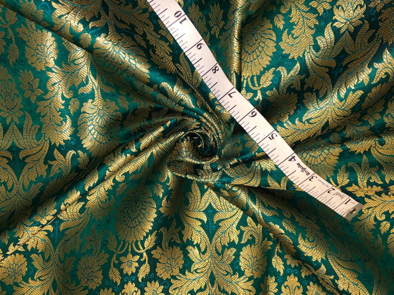 Silk Brocade fabric with beautiful gold  jacquard available in 3 colors teal ,red and mulberry BRO1075