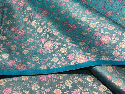 Silk Brocade fabric floral  jacquard available in 2 colors turquoise blue and silver grey  BRO1022[1/2]