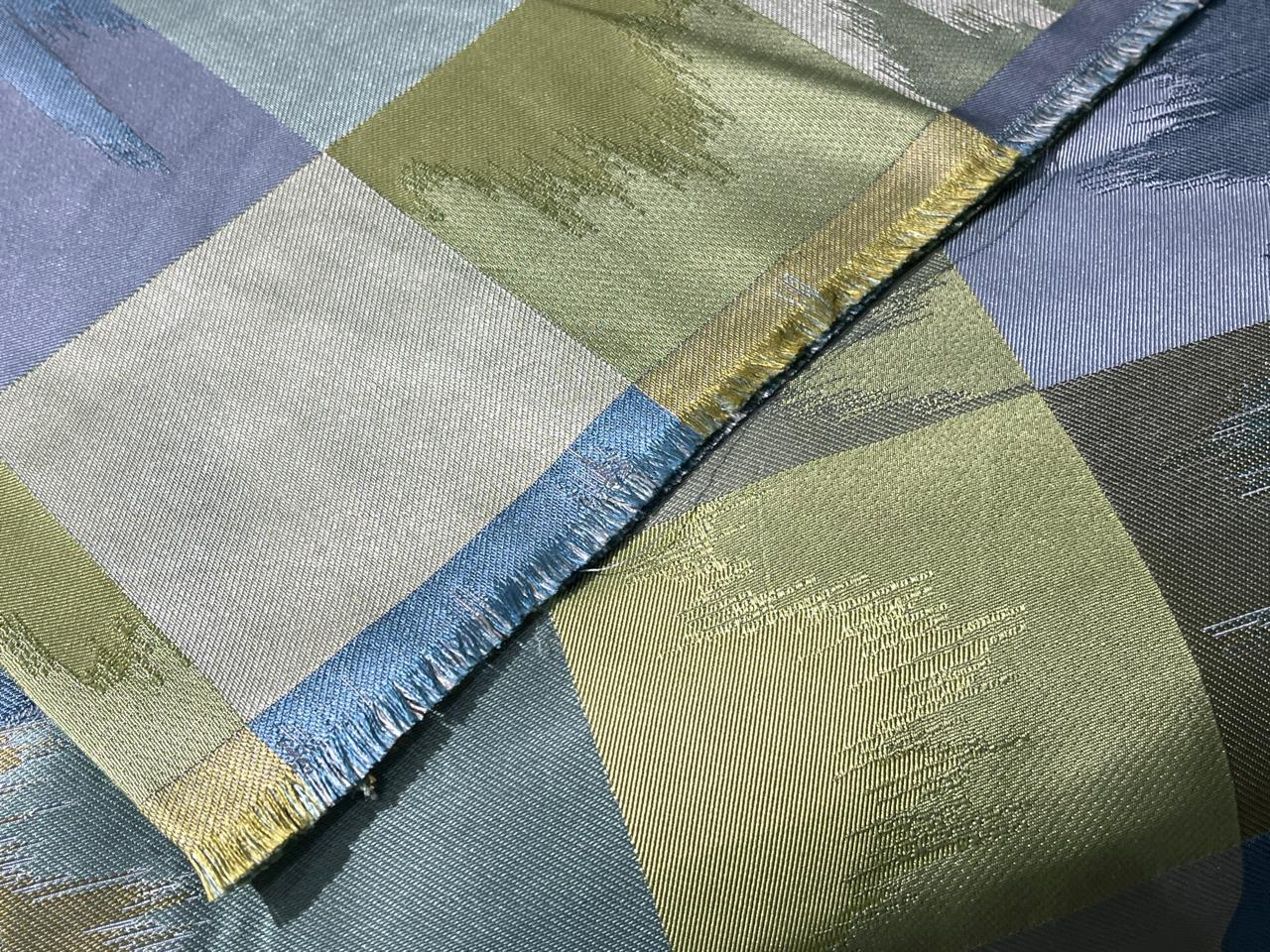 100% Silk Taffeta Jacquard Fabric  SHADES OF BLUE AND GREEN Ikat LOOK (pronounced: E–cot) LOOK TAFJACNEW19