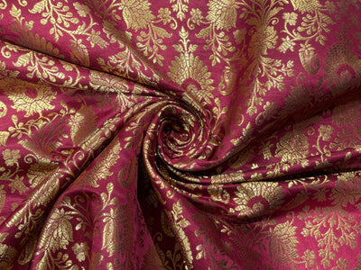 Silk Brocade fabric 44" with metallic gold jacquard available in 3 colors bright pink, black and burgundy [BRO1059]