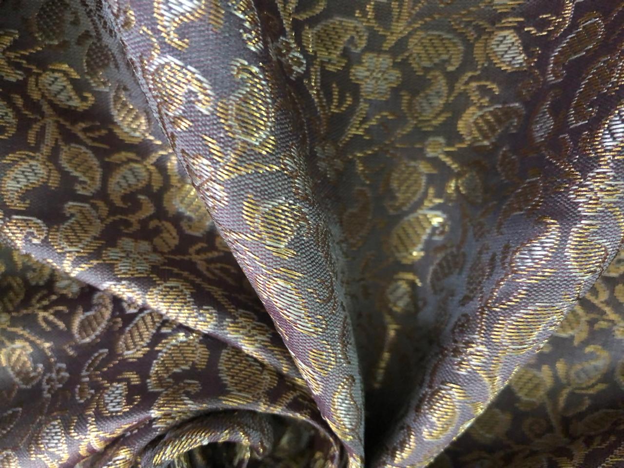 Silk Brocade fabric with subtle metallic gold jacquard available in 3 colors red , grey and burgandy  BRO989[4/5/6]