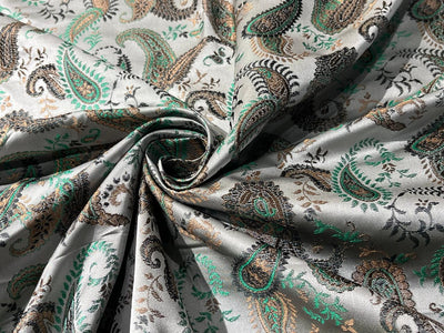 Brocade fabric 54" wide  100% Silk  Jacquard Fabric  PAISLEYS available in 2 colors grey and green and grey, green and brown TAFJACNEW20/21