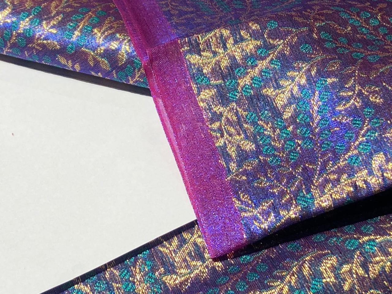 Brocade Fabric VINE Jacquard 3 D EFFECT with metallic gold available in 2 colors purple and blue BRO992[1/2]