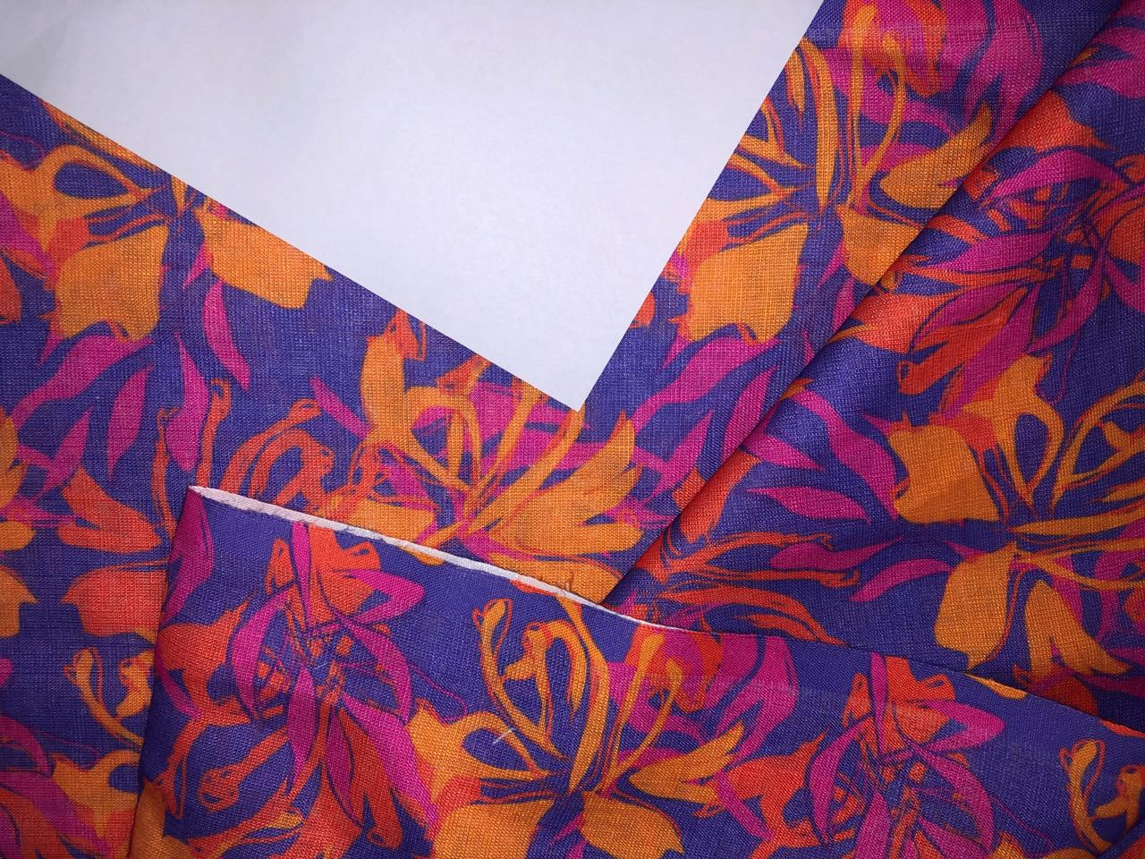 100% Cotton Linen BRIGHT MANGO,PINK AND PURPLE ABSTRACT  PRINT [17021]