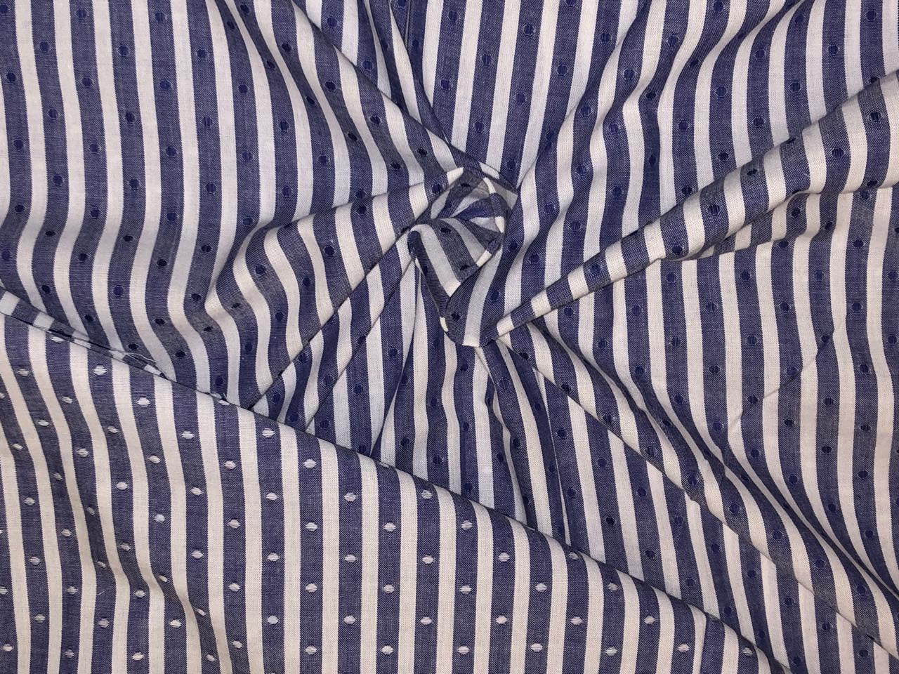 100% Cotton Poplin denim blue color dobby stripe  53" wide [18486]