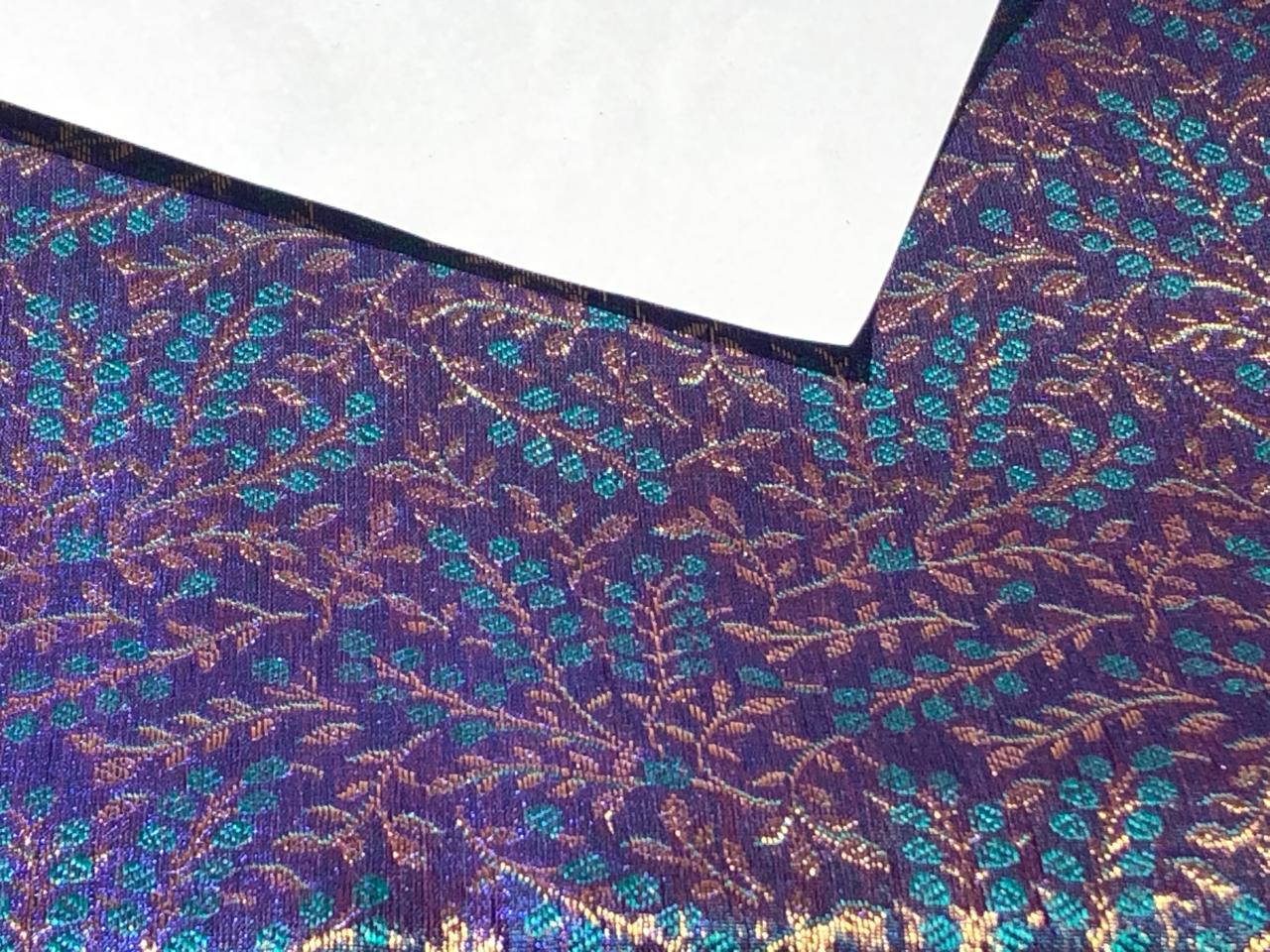 Brocade Fabric VINE Jacquard 3 D EFFECT with metallic gold available in 2 colors purple and blue BRO992[1/2]